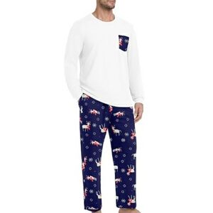 Men's Pajama Set Sleepwear Lightweight Long Sleeve White /Blue